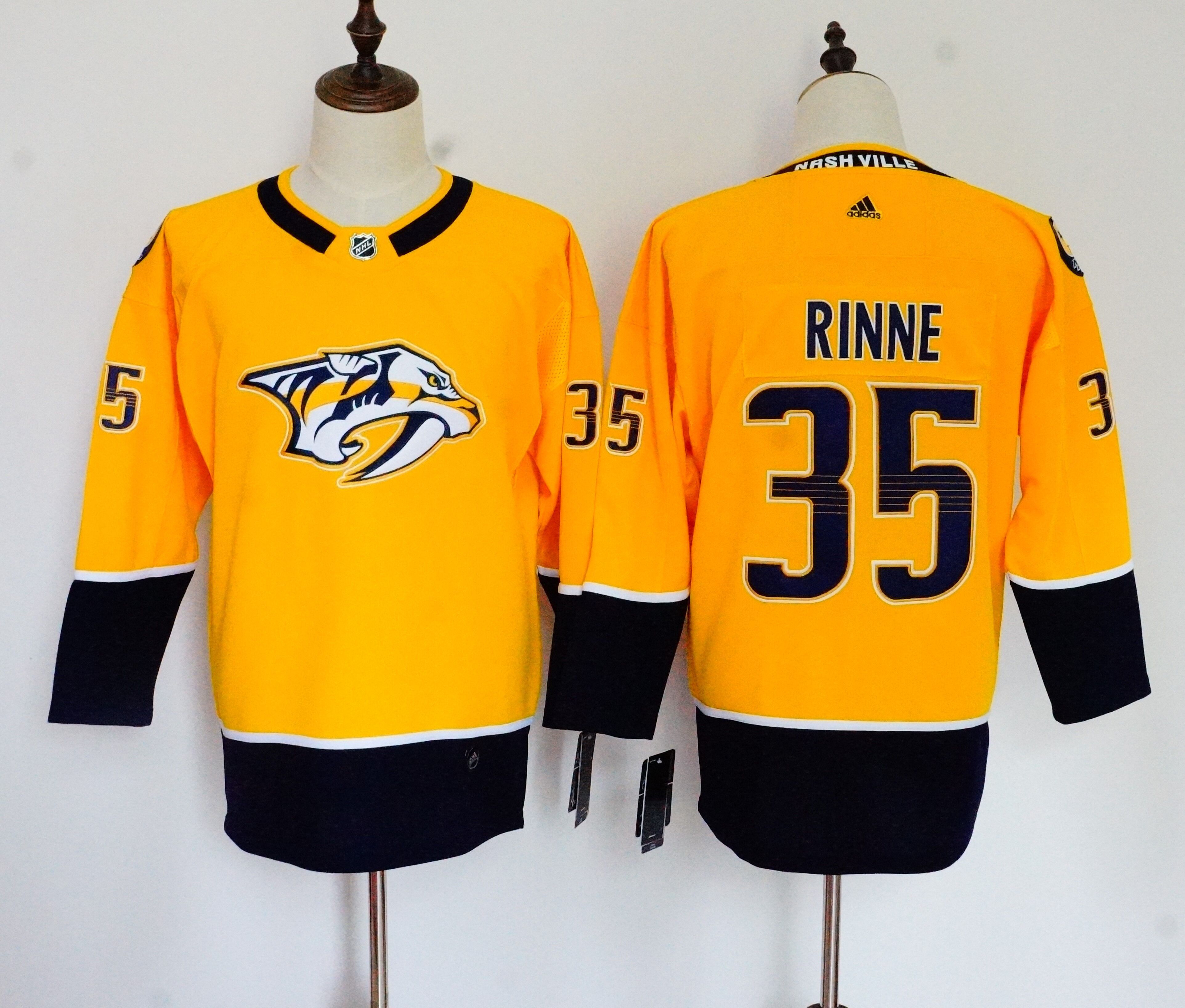 Women Nashville Predators #35 Rinne Yellow Hockey Stitched Adidas NHL Jerseys->women nhl jersey->Women Jersey